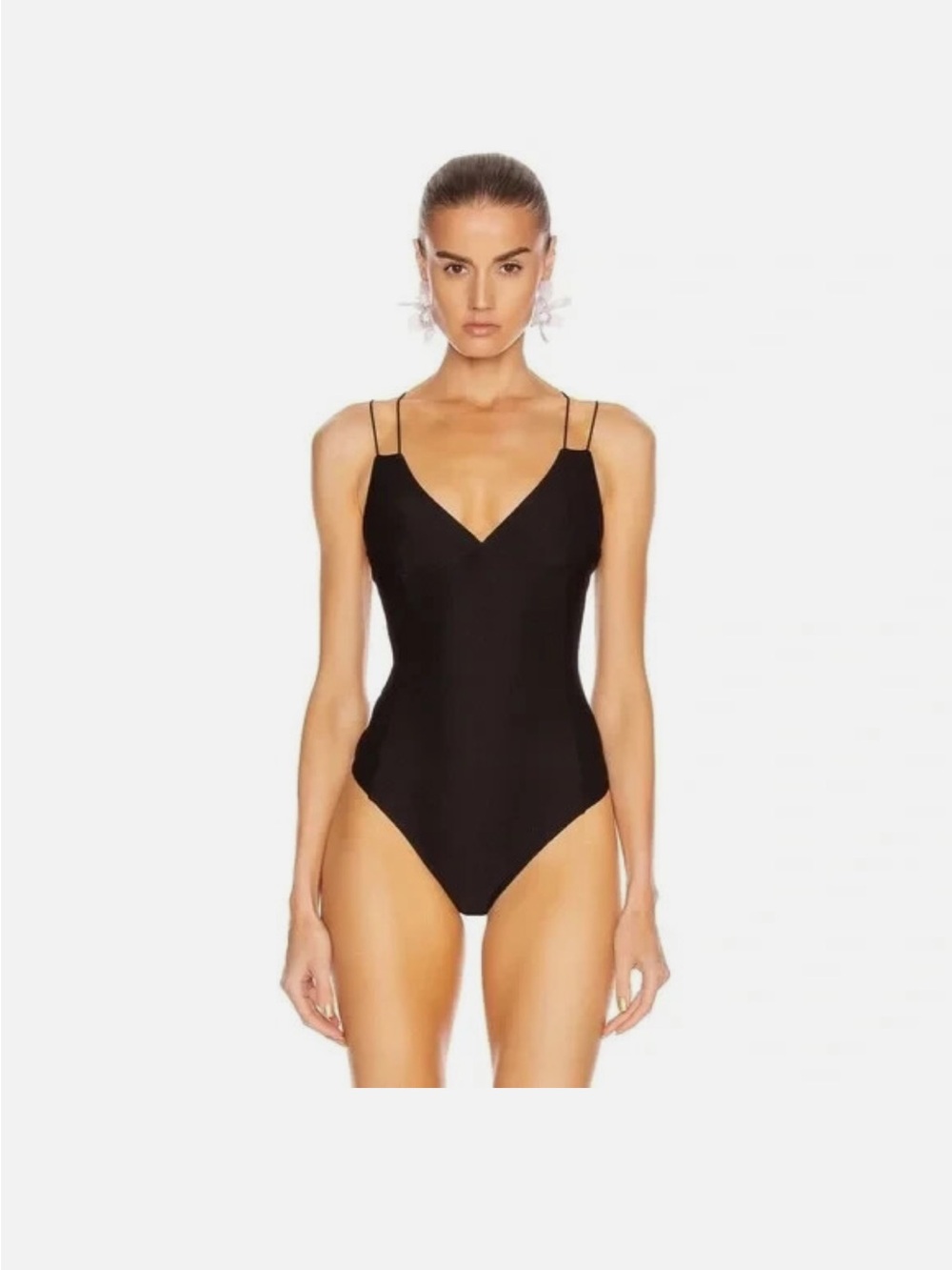 ALIX NYC Black V-Neck Bodysuit with Double Spaghetti Straps